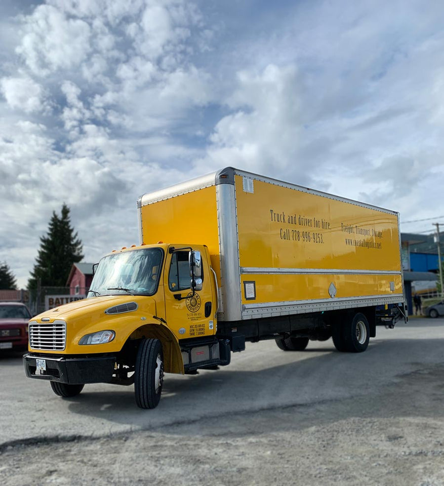 BC Coastal Logistics Inc. Freightliner 26ft box truck with tailgate and ramp. Transport. One Day Rate.